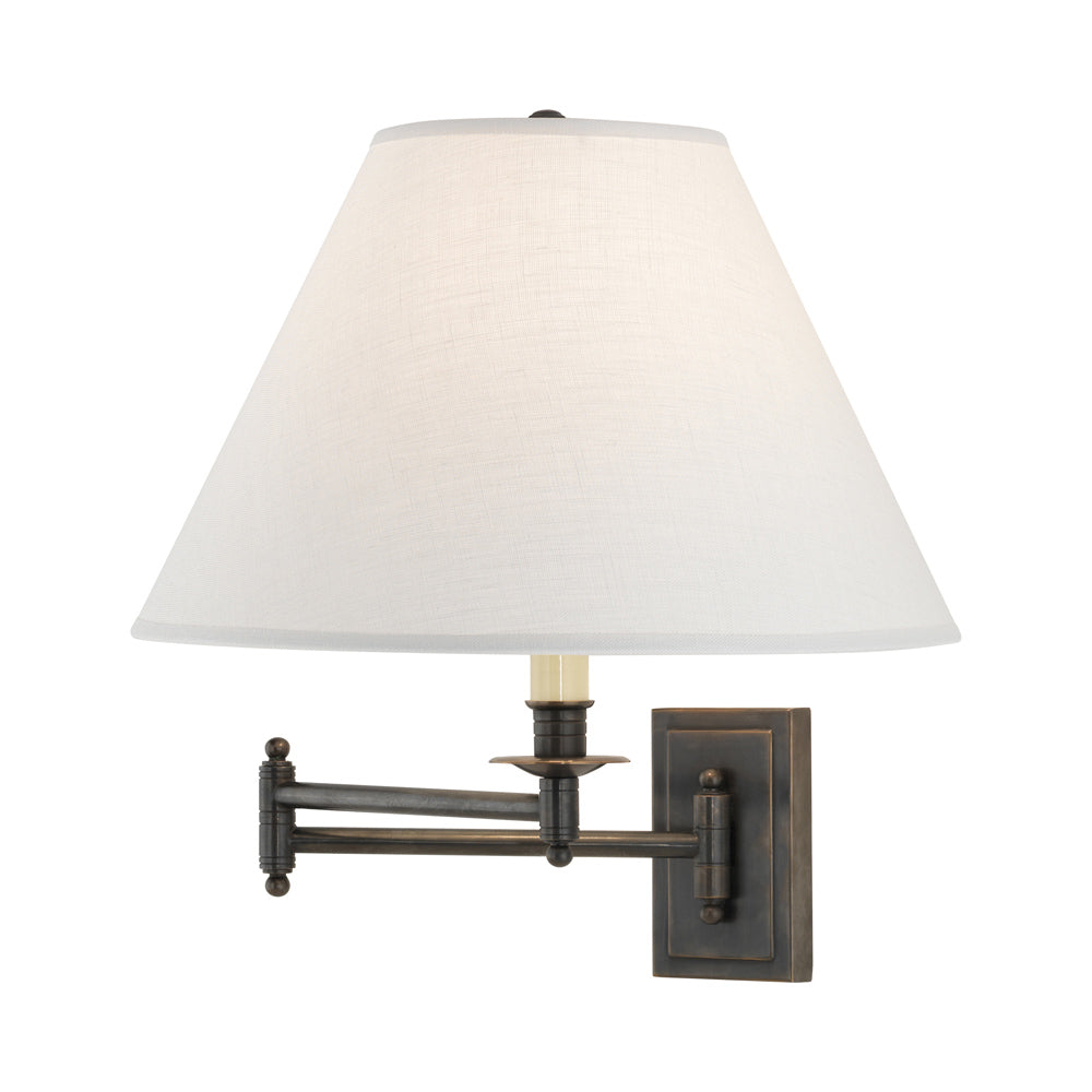 Kinetic Swing Arm Wall Light in Deep Patina Bronze/Oyster Linen.