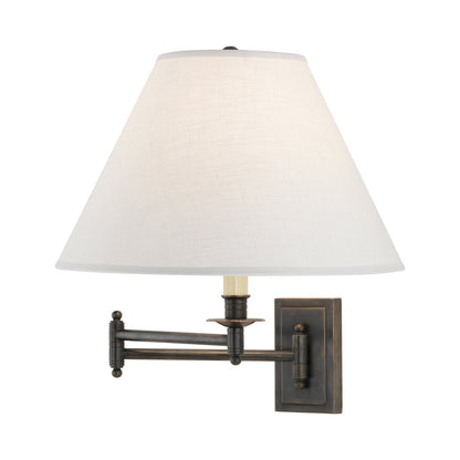 Kinetic Swing Arm Wall Light in Deep Patina Bronze/Oyster Linen.