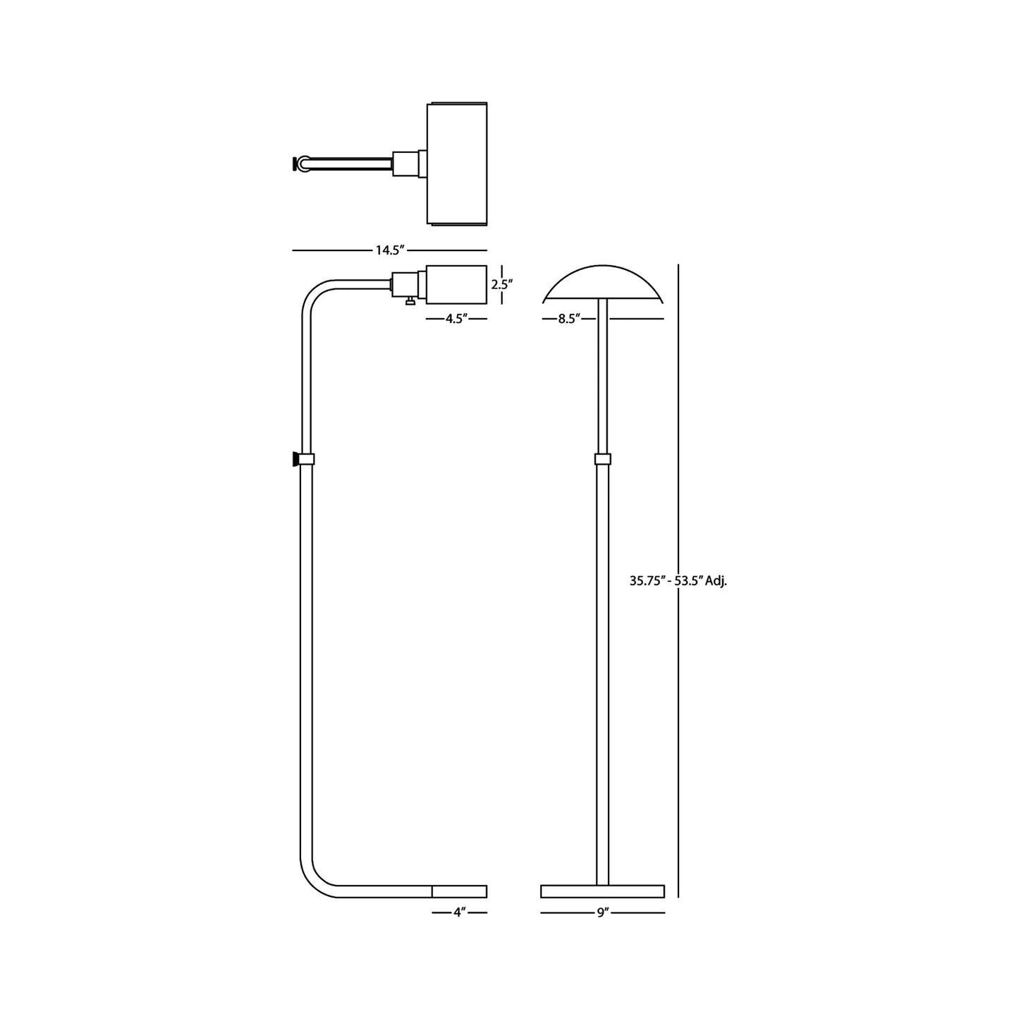 Koleman Adjustable Floor Lamp - line drawing.