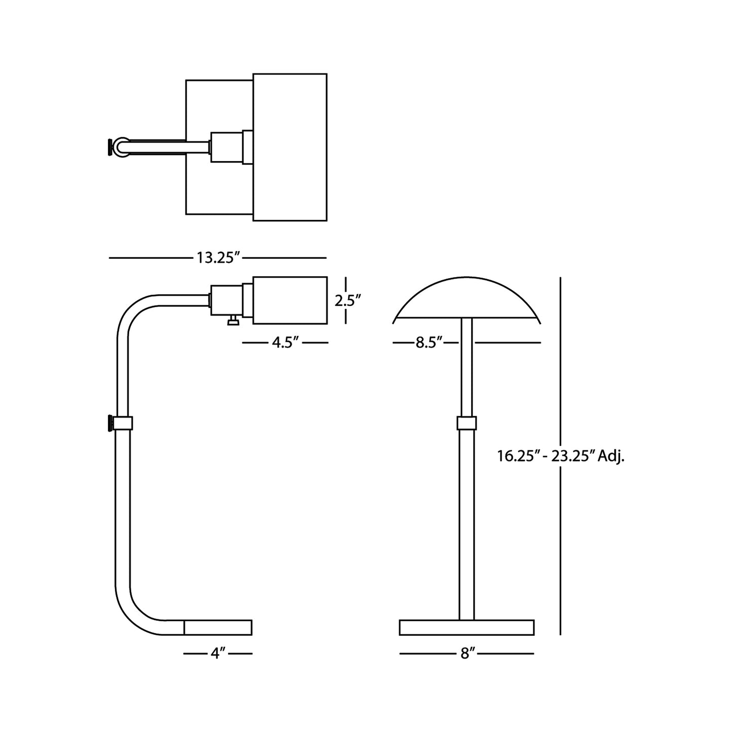 Koleman Adjustable Table Lamp - line drawing.
