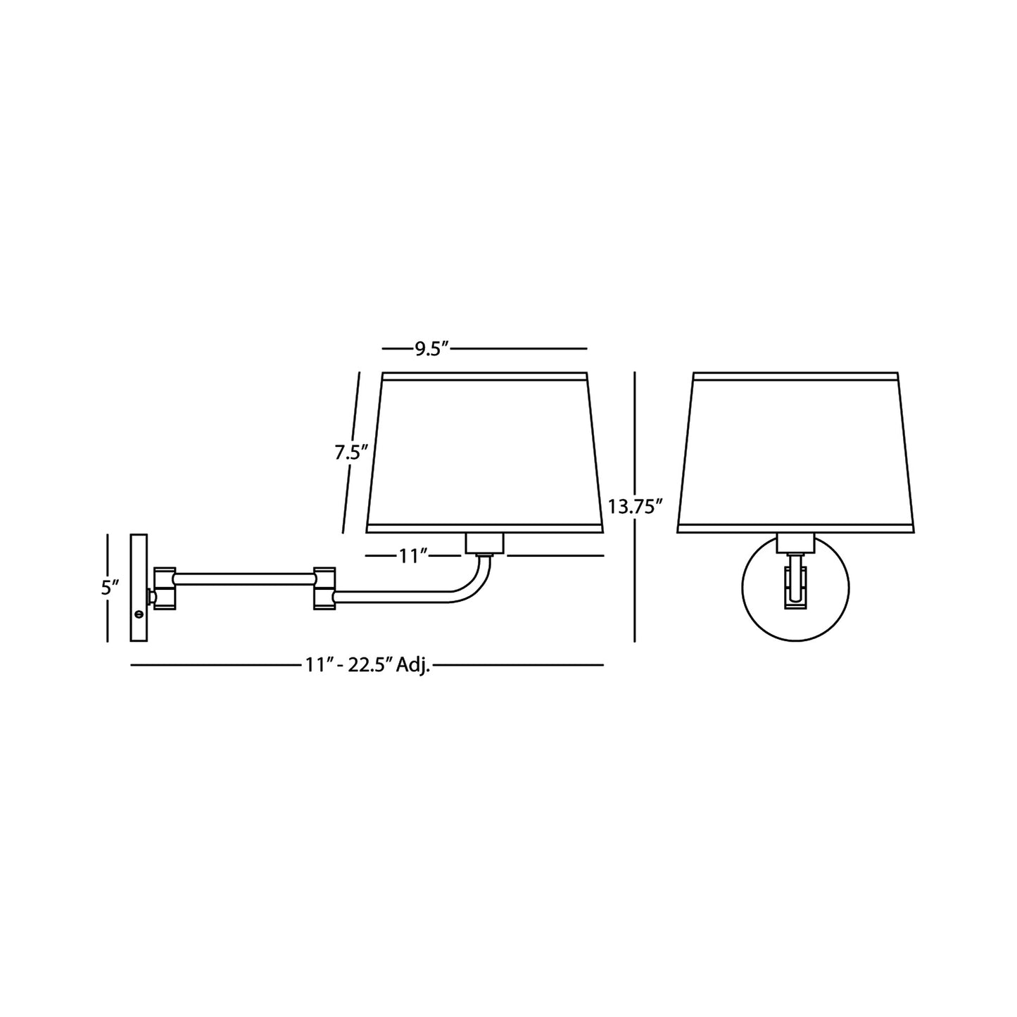 Koleman Swing Arm Wall Light - line drawing.