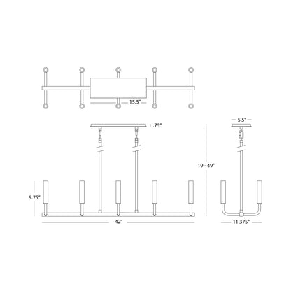 Mavisten Edition Carbonia Linear Chandelier - line drawing.