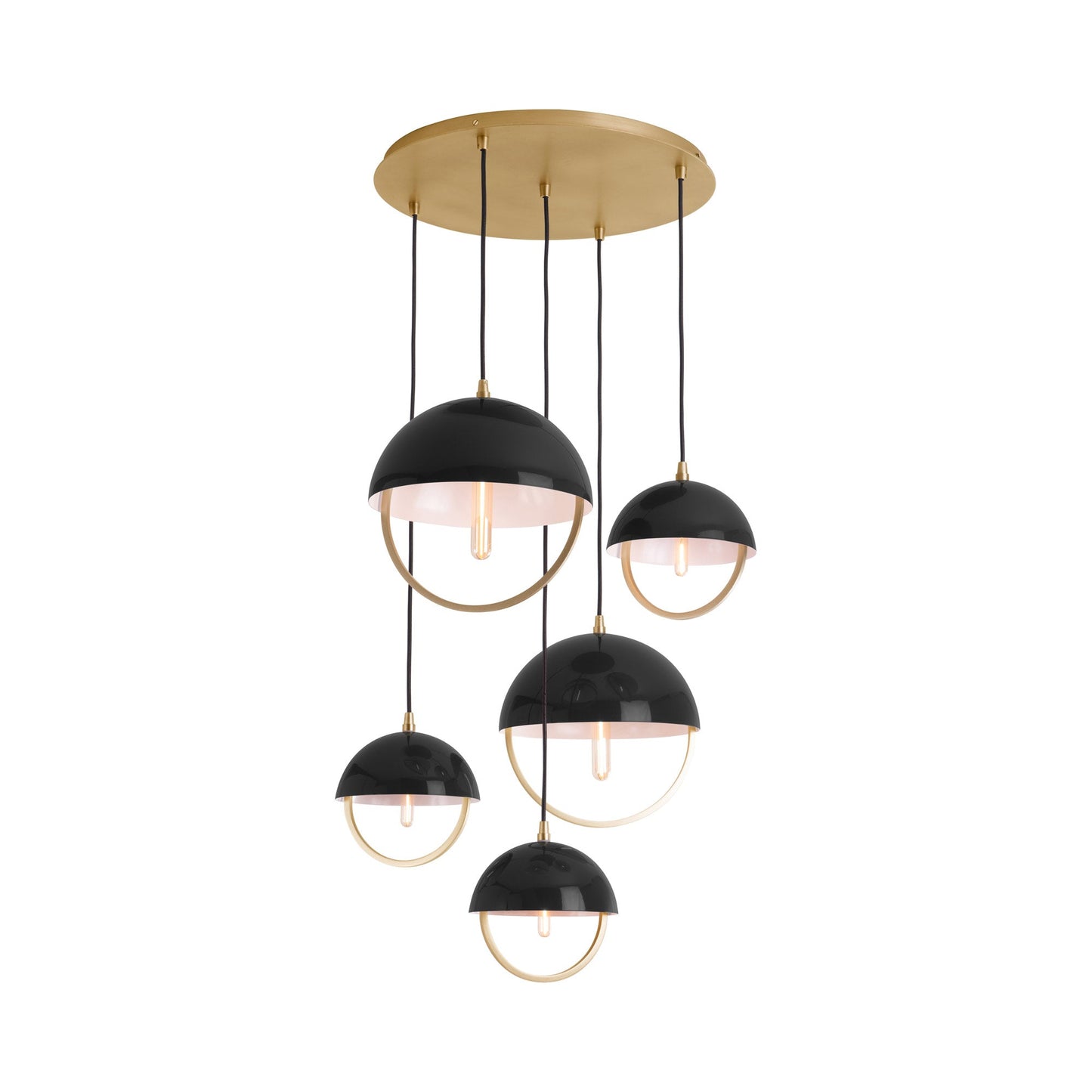 Mavisten Edition Copernica Multi Light Pendant Light in Lacquered Burnished Brass/Piano Black.