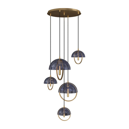 Mavisten Edition Copernica Multi Light Pendant Light in Lacquered Burnished Brass/Smoked Glass.