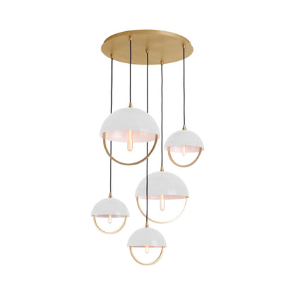 Mavisten Edition Copernica Multi Light Pendant Light in Lacquered Burnished Brass/White.