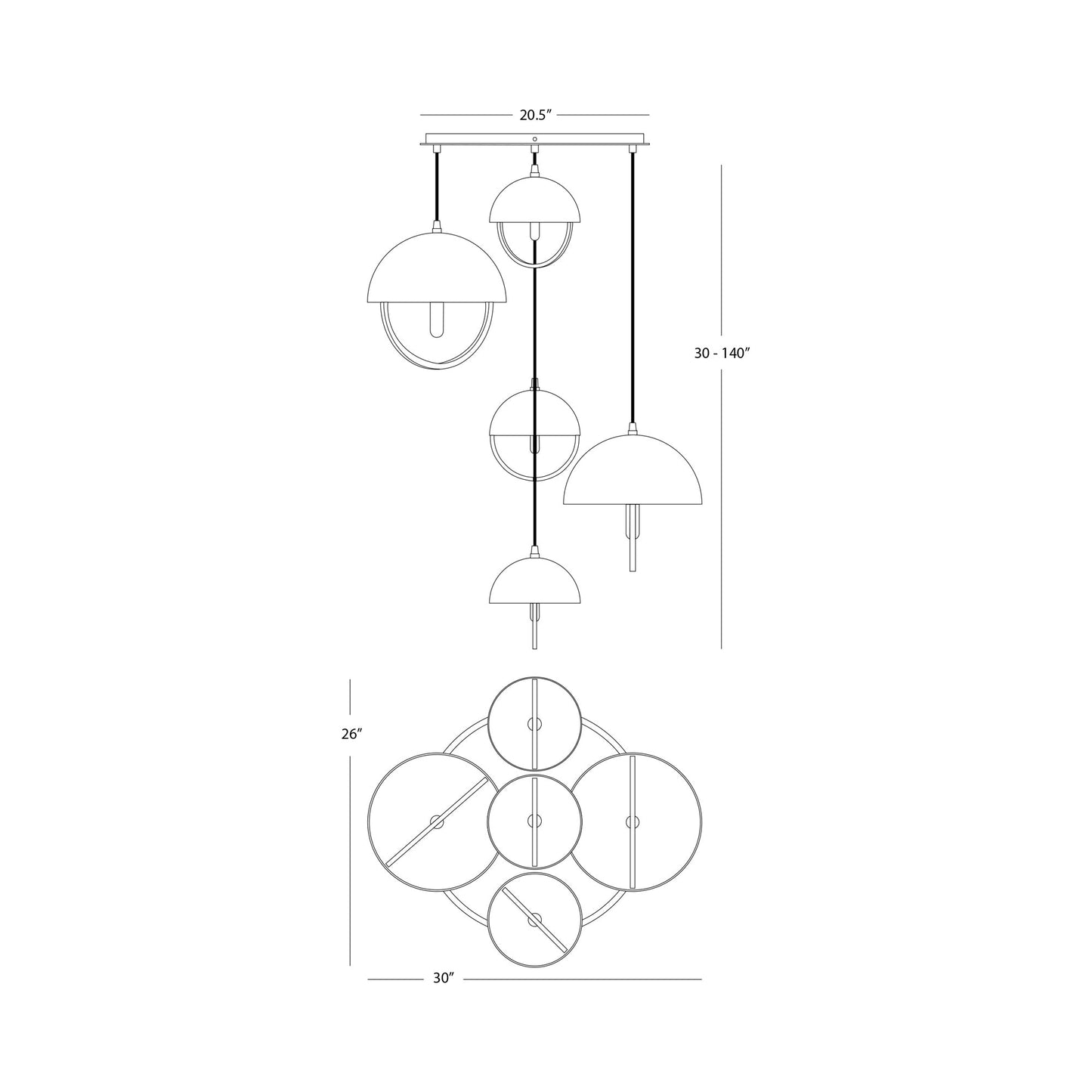 Mavisten Edition Copernica Multi Light Pendant Light - line drawing.