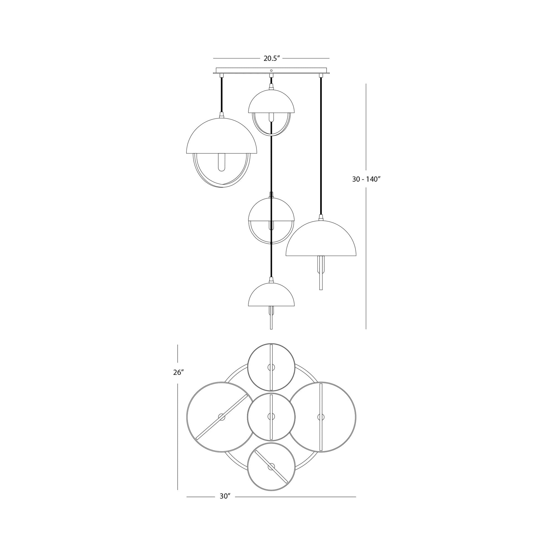 Mavisten Edition Copernica Multi Light Pendant Light - line drawing.