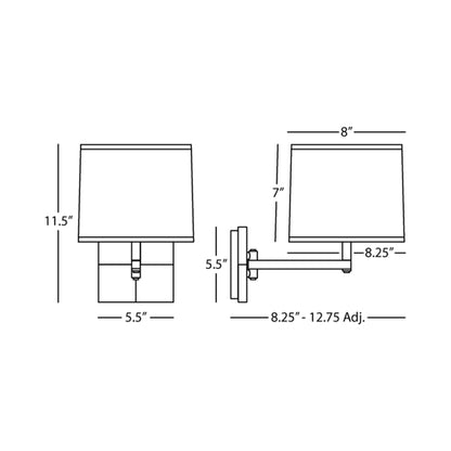 Oliver Swing Arm Wall Light - line drawing.