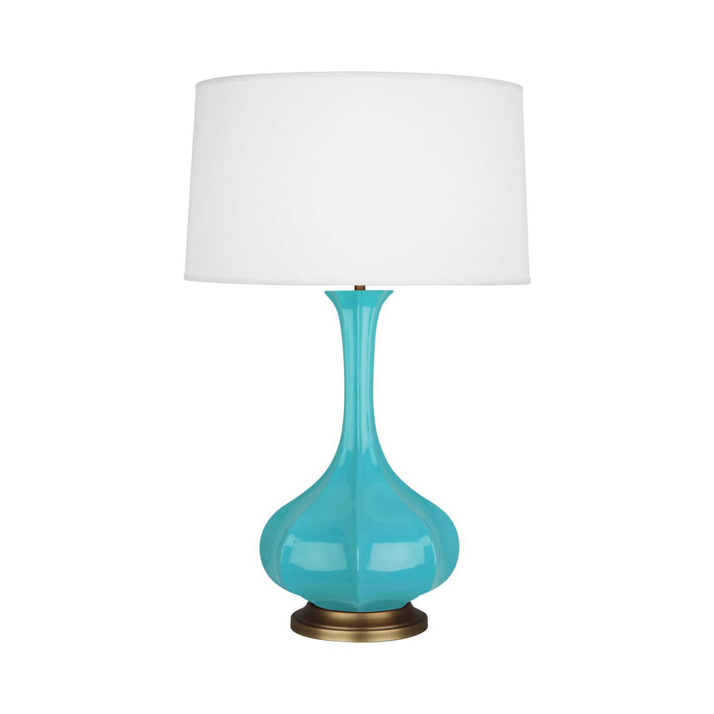 Pike Table Lamp in Egg Blue/Aged Brass.