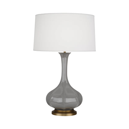 Pike Table Lamp in Smoky Taupe/Aged Brass.