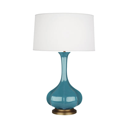 Pike Table Lamp in Steel Blue/Aged Brass.