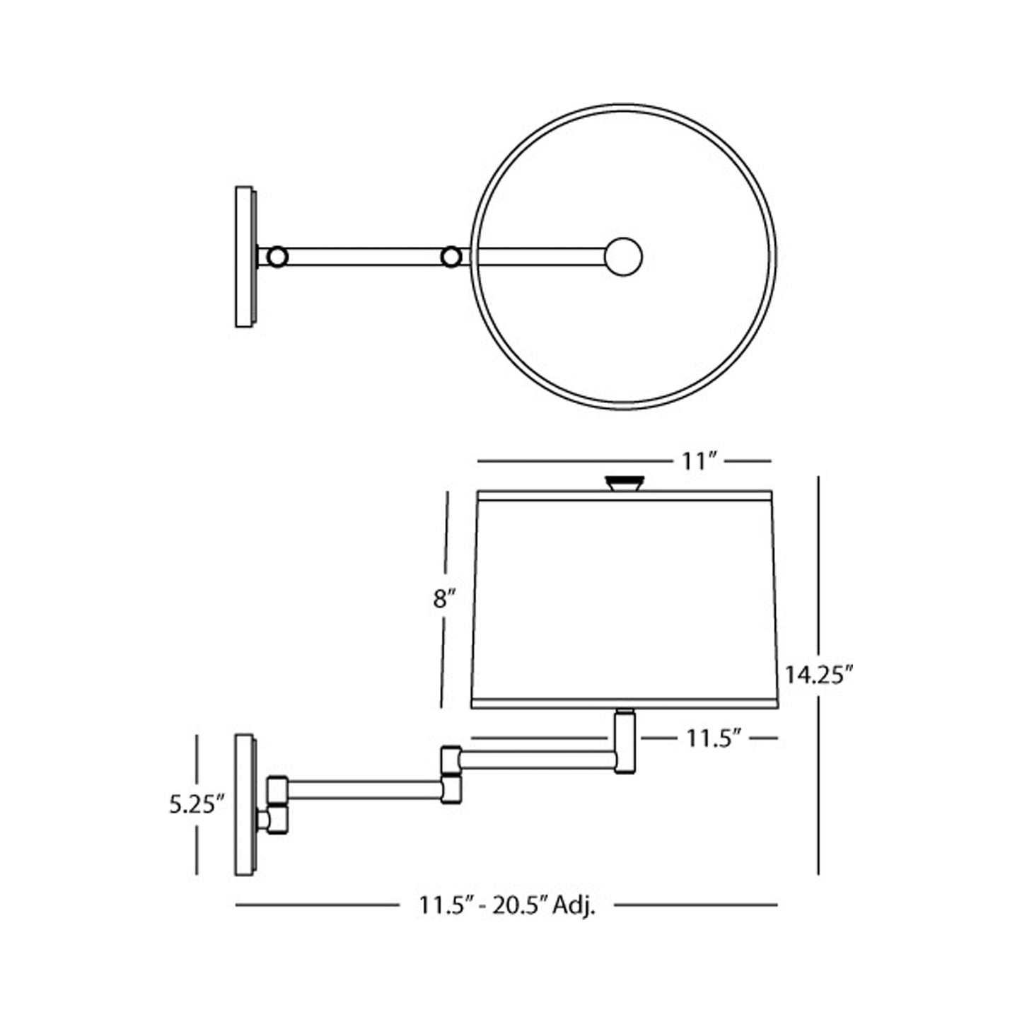 Sofia Swing Arm Wall Light - line drawing.