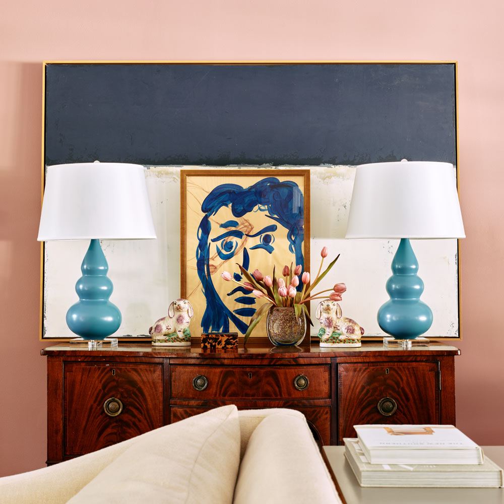 Triple Gourd Accent Lamp in living room.