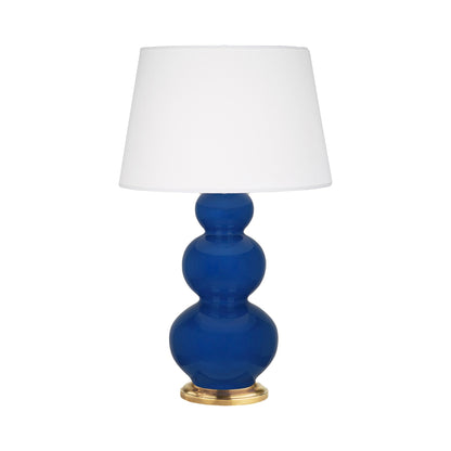 Triple Gourd Table Lamp in Cobalt/Antique Natural Brass.