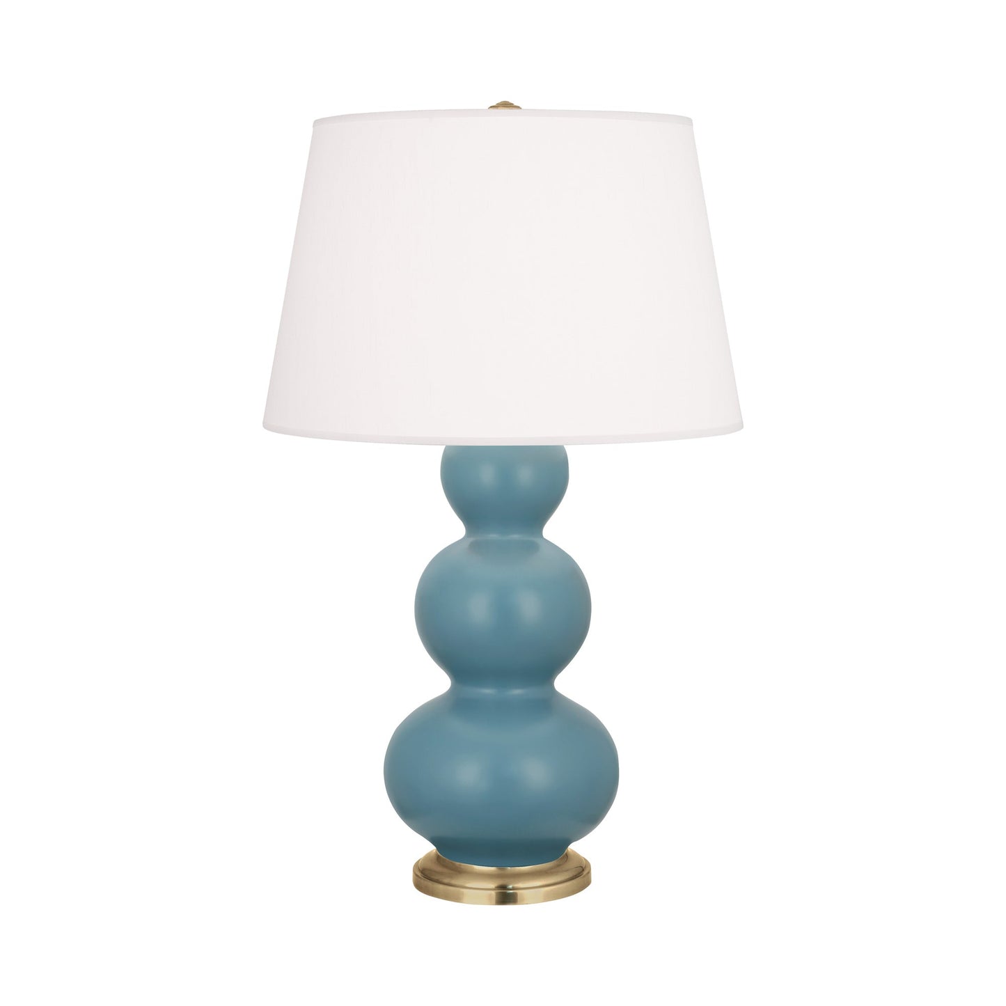 Triple Gourd Table Lamp in Matte Steel Blue/Antique Brass.