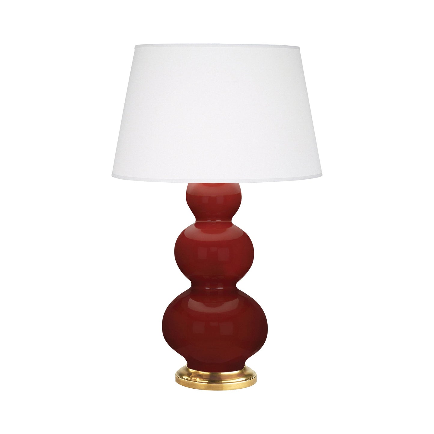 Triple Gourd Table Lamp in Oxblood/Antique Brass.
