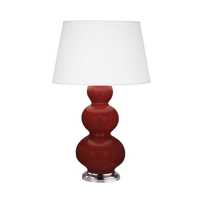 Triple Gourd Table Lamp in Oxblood/Antique Silver.