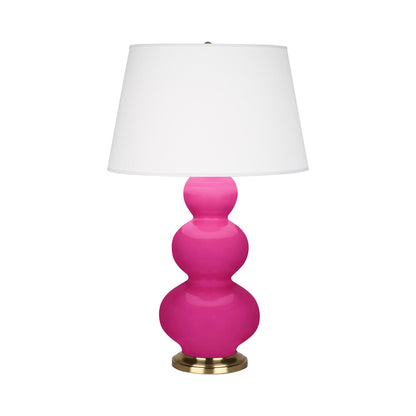 Triple Gourd Table Lamp in Razzle Rose/Antique Natural Brass.