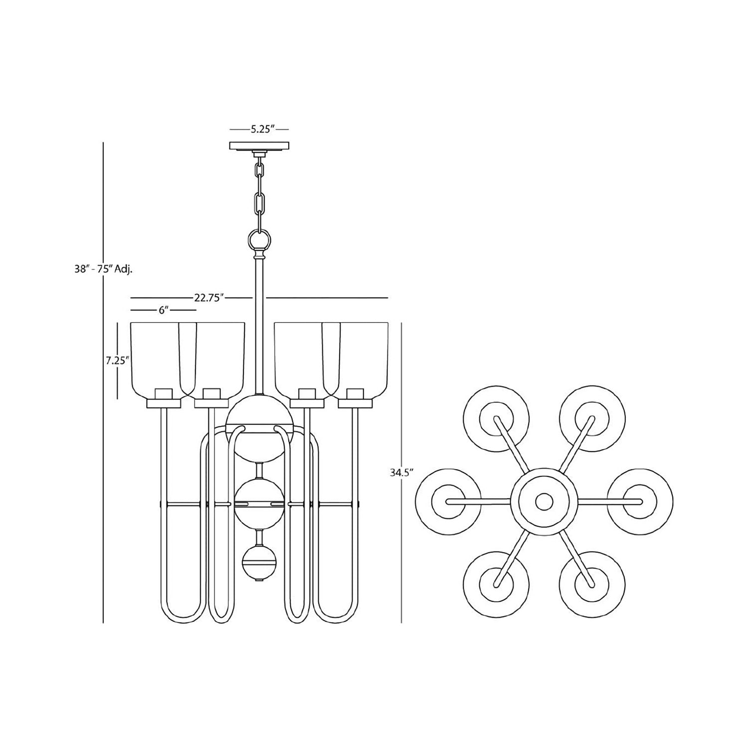 Williamsburg Tyrie Chandelier - line drawing.