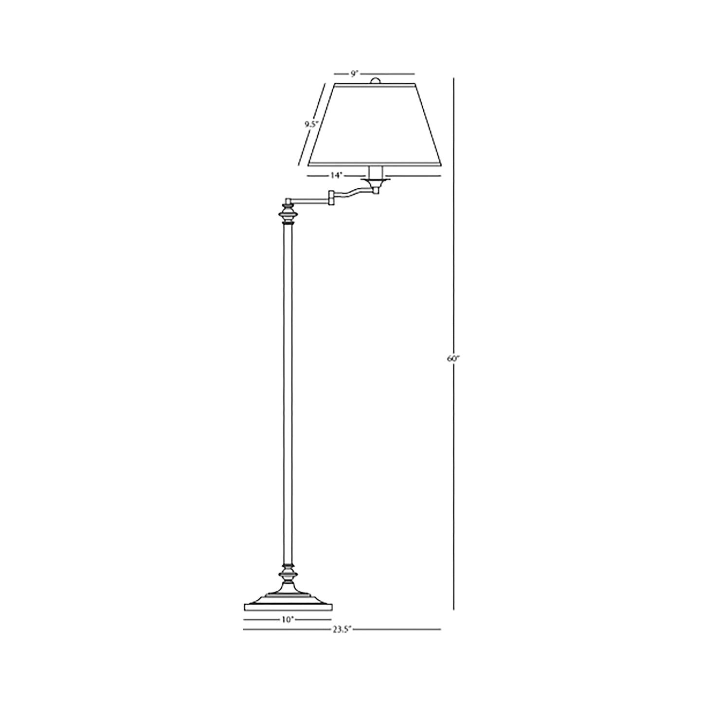 Wilton Swing Arm Floor Lamp - line drawing.