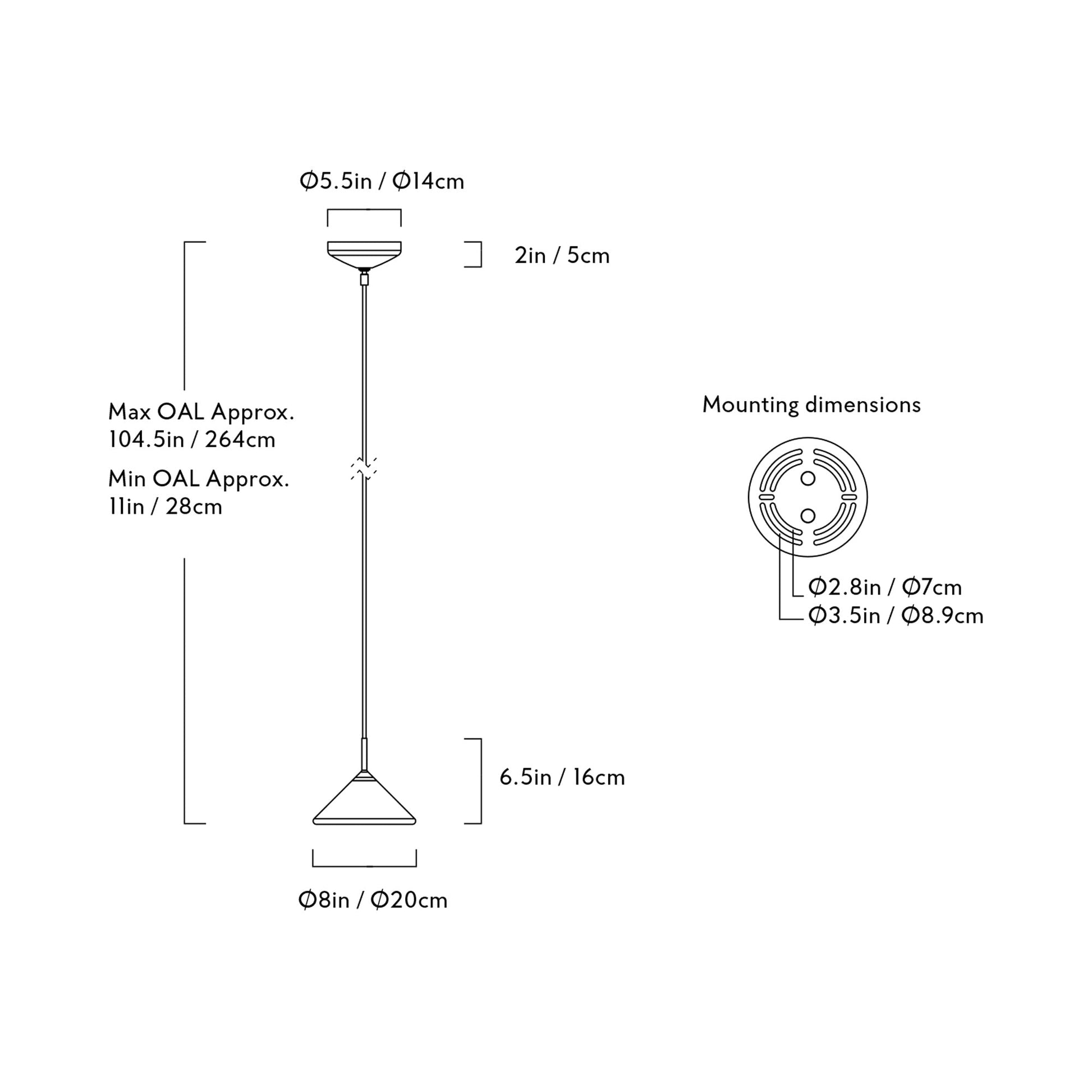 Apollo Corded LED Pendant Light - line drawing.