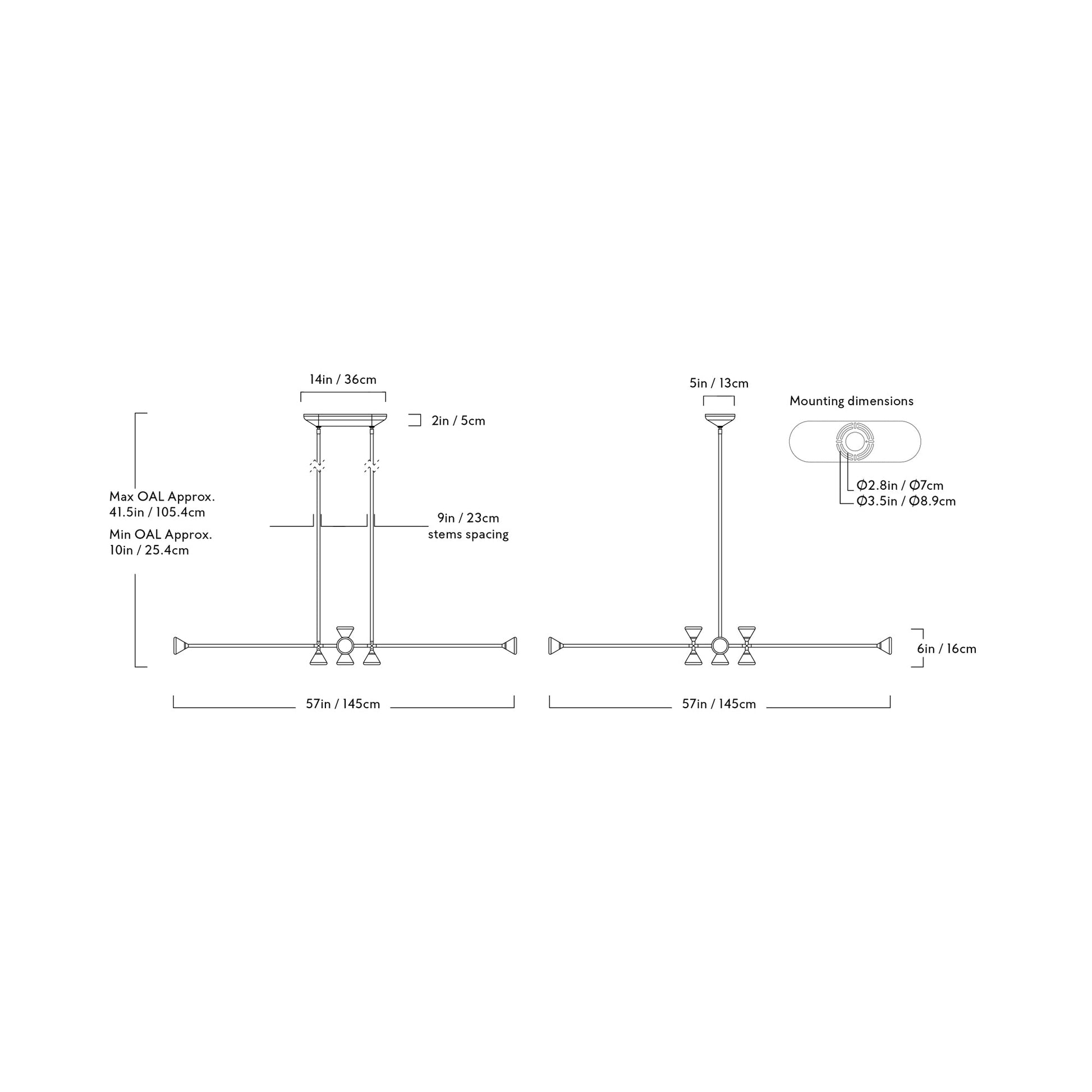 Apollo Horizontal LED Chandelier - line drawing.