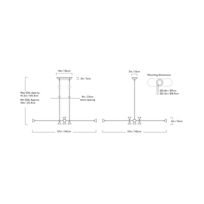 Apollo Horizontal LED Chandelier - line drawing.