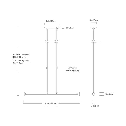 Apollo Linear LED Chandelier - line drawing.