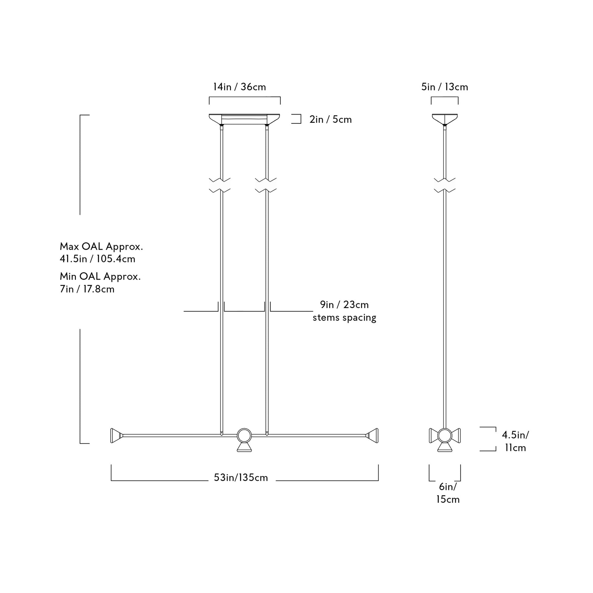 Apollo Linear LED Chandelier - line drawing.