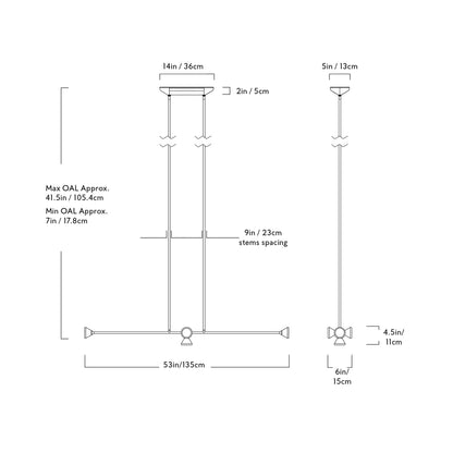 Apollo Linear LED Chandelier - line drawing.