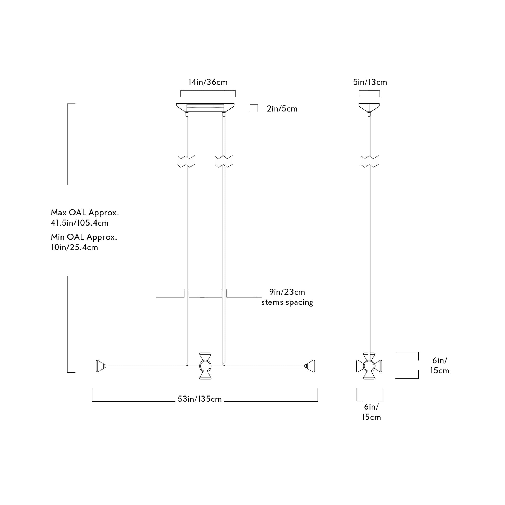 Apollo Linear LED Chandelier - line drawing.