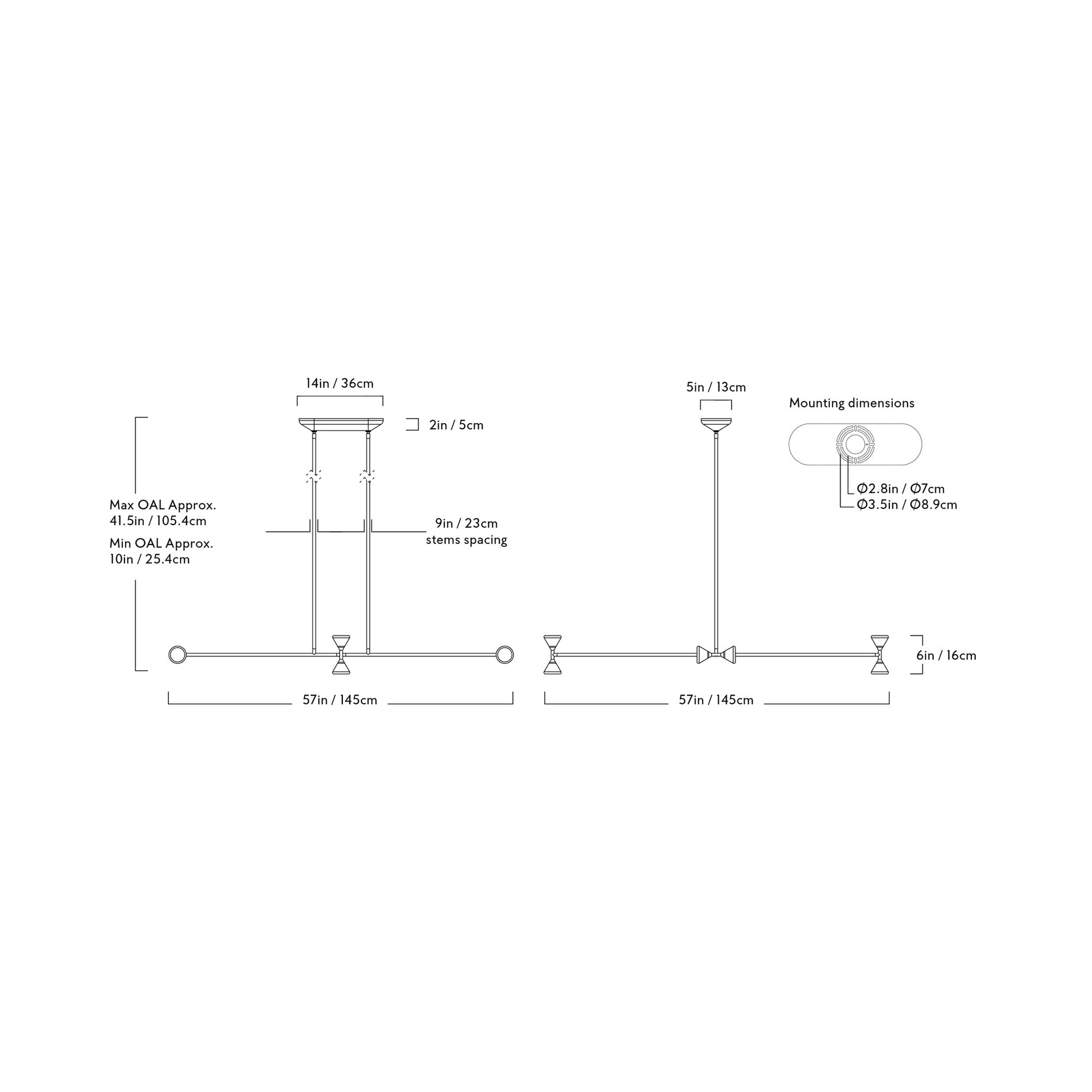 Apollo Linear LED Chandelier - line drawing.