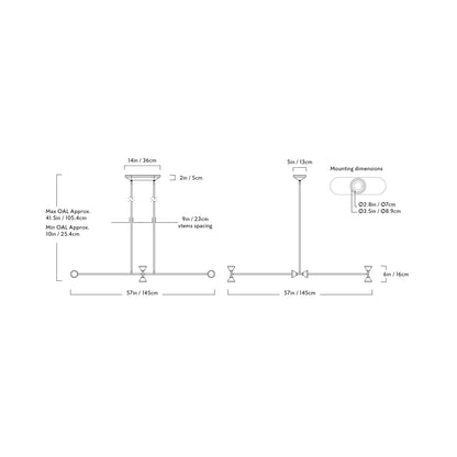 Apollo Linear LED Chandelier - line drawing.