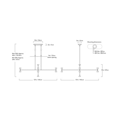 Apollo Vertical LED Chandelier - line drawing.