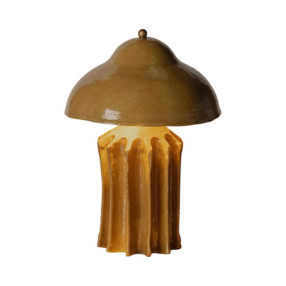 Arbor Squat LED Table Lamp in Lichen Yellow.