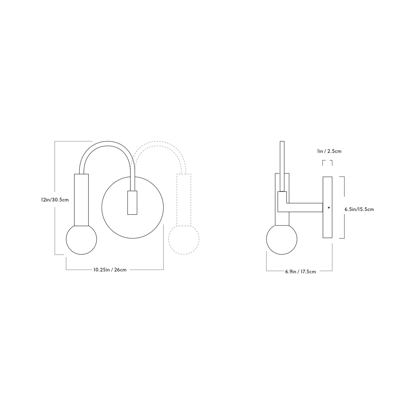 Arch Wall Light - line drawing.