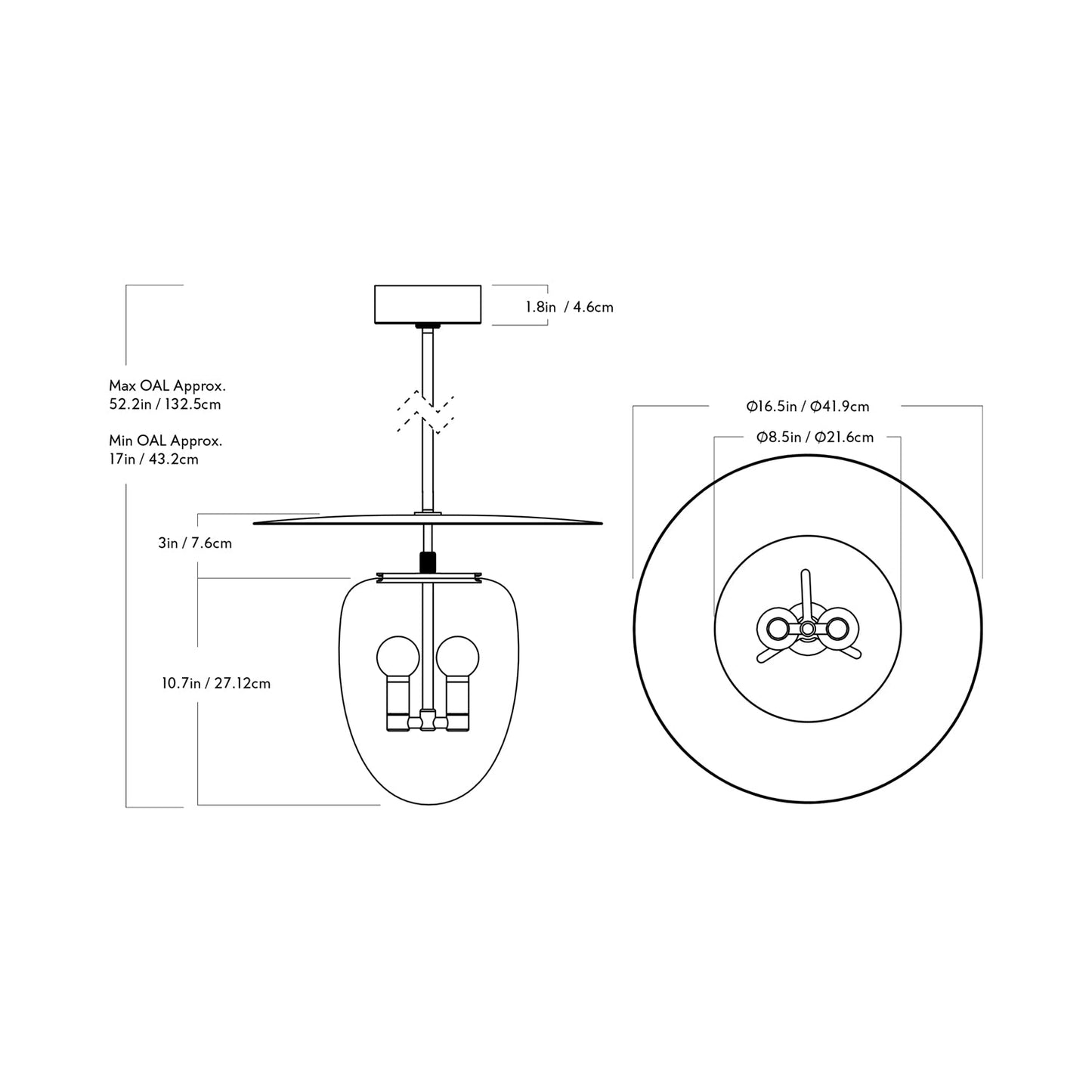 Bell LED Pendant Light - line drawing.