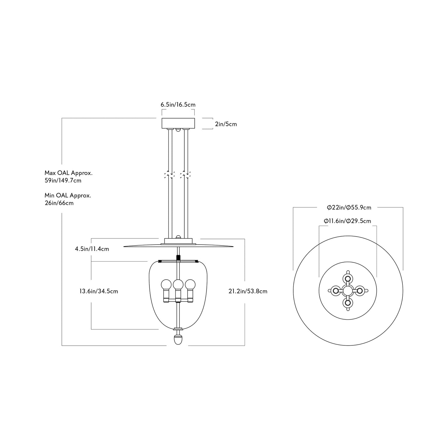 Bell LED Pendant Light - line drawing.