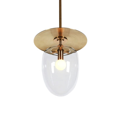 Bell Single LED Pendant Light in Brass/Clear Glass.