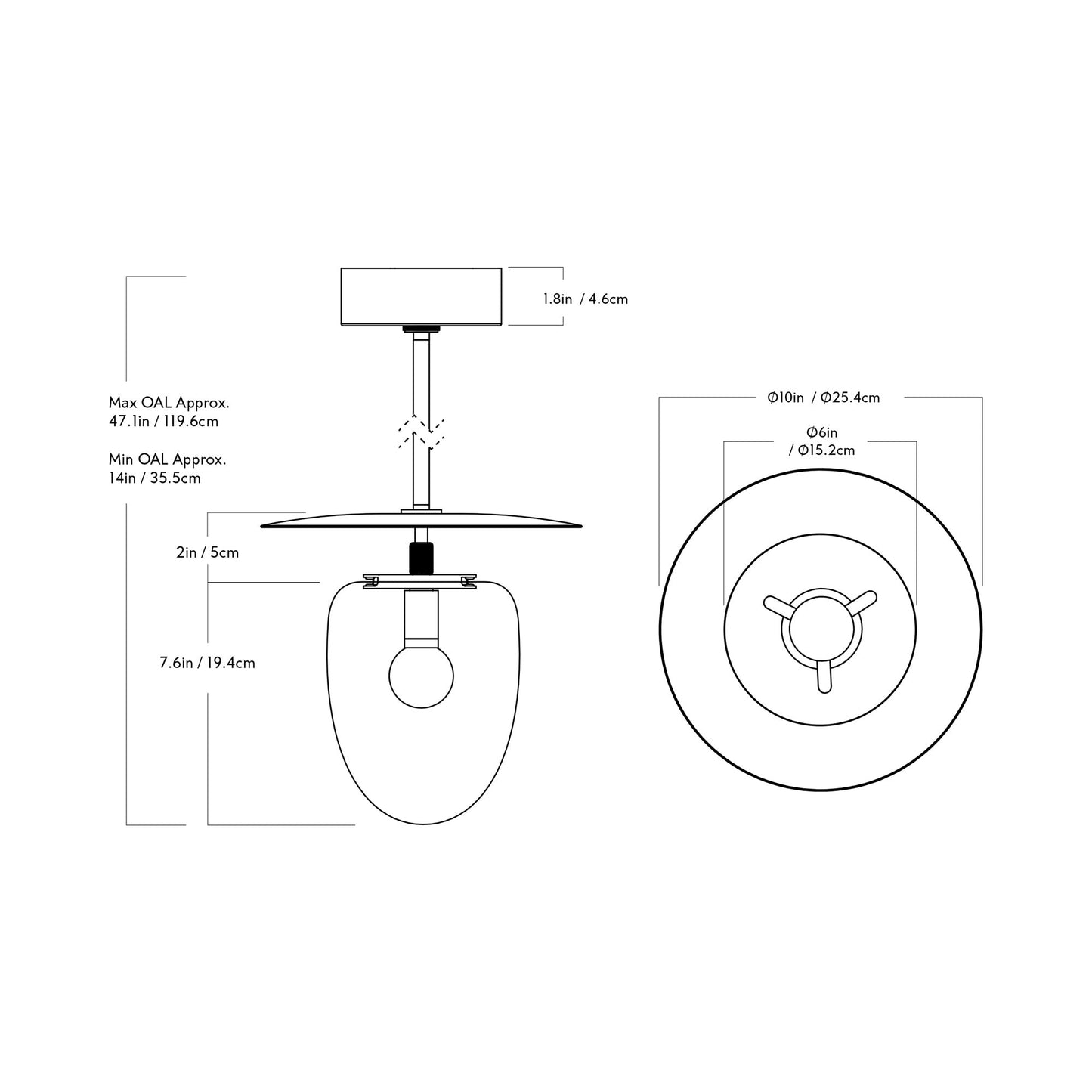 Bell Single LED Pendant Light - line drawing.