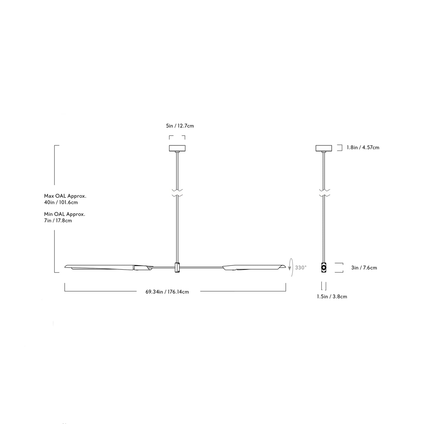 Boden Horizontal LED Chandelier - line drawing.