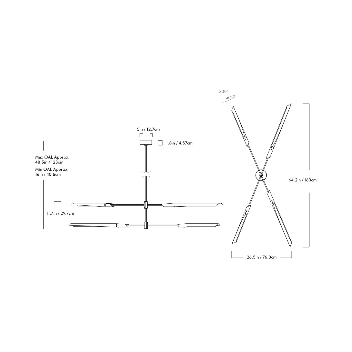 Boden Horizontal LED Chandelier - line drawing.
