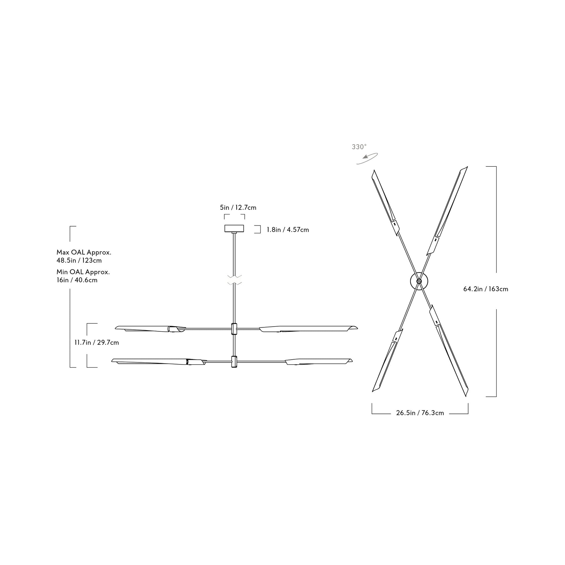 Boden Horizontal LED Chandelier - line drawing.