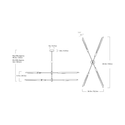 Boden Horizontal LED Chandelier - line drawing.