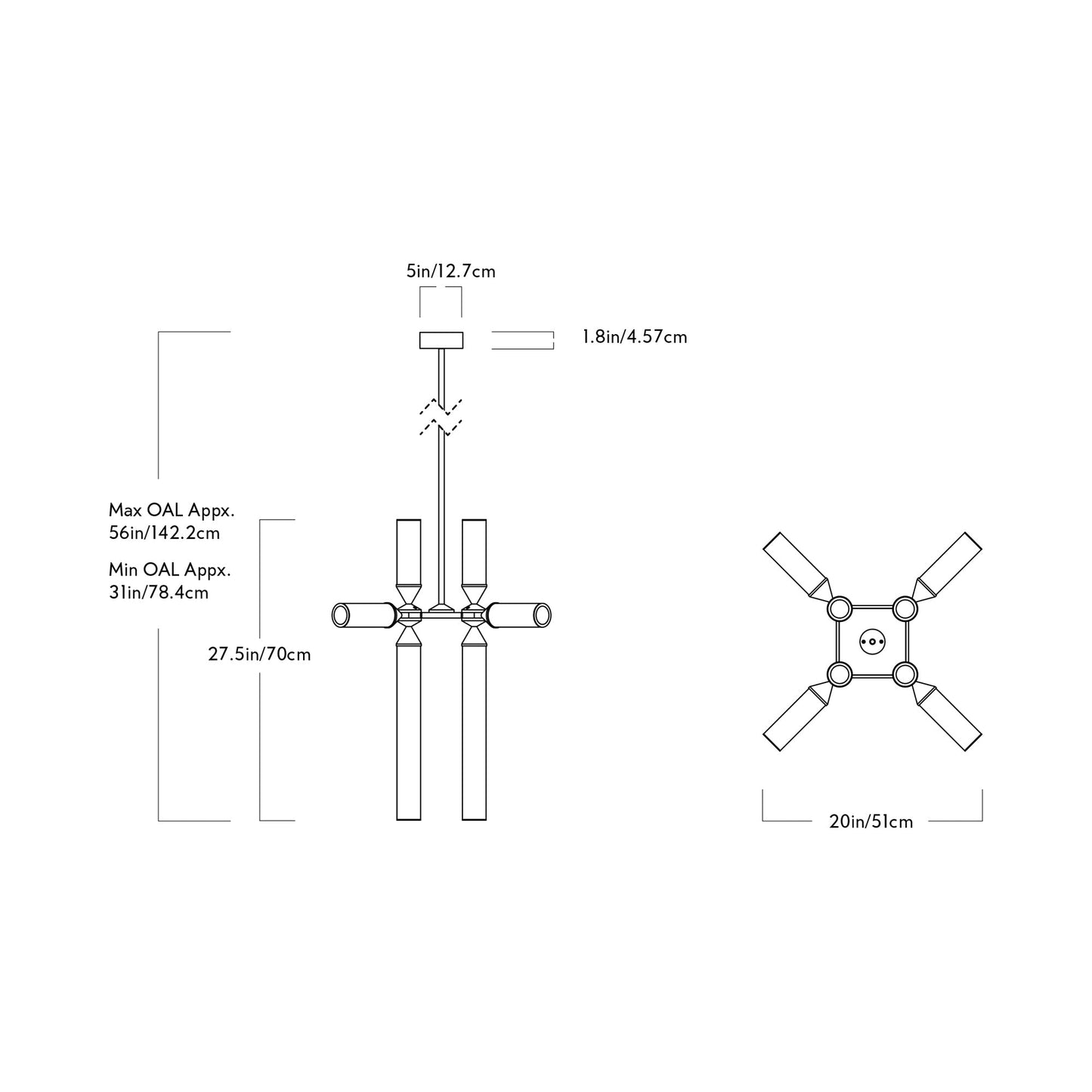 Castle CASL1202 LED Chandelier - line drawing.
