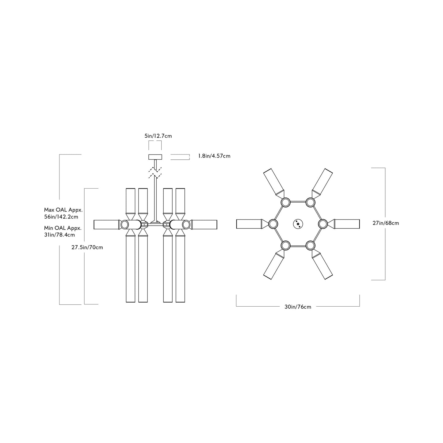 Castle CASL1802 LED Chandelier - line drawing.