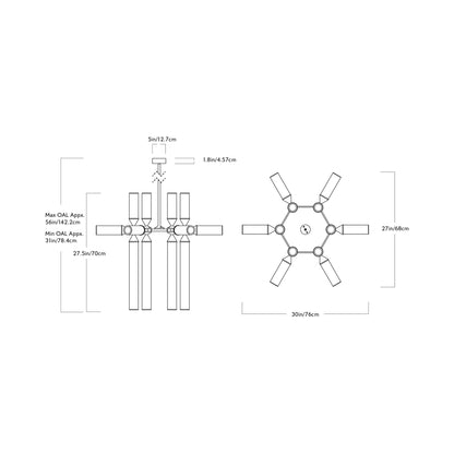 Castle CASL1802 LED Chandelier - line drawing.