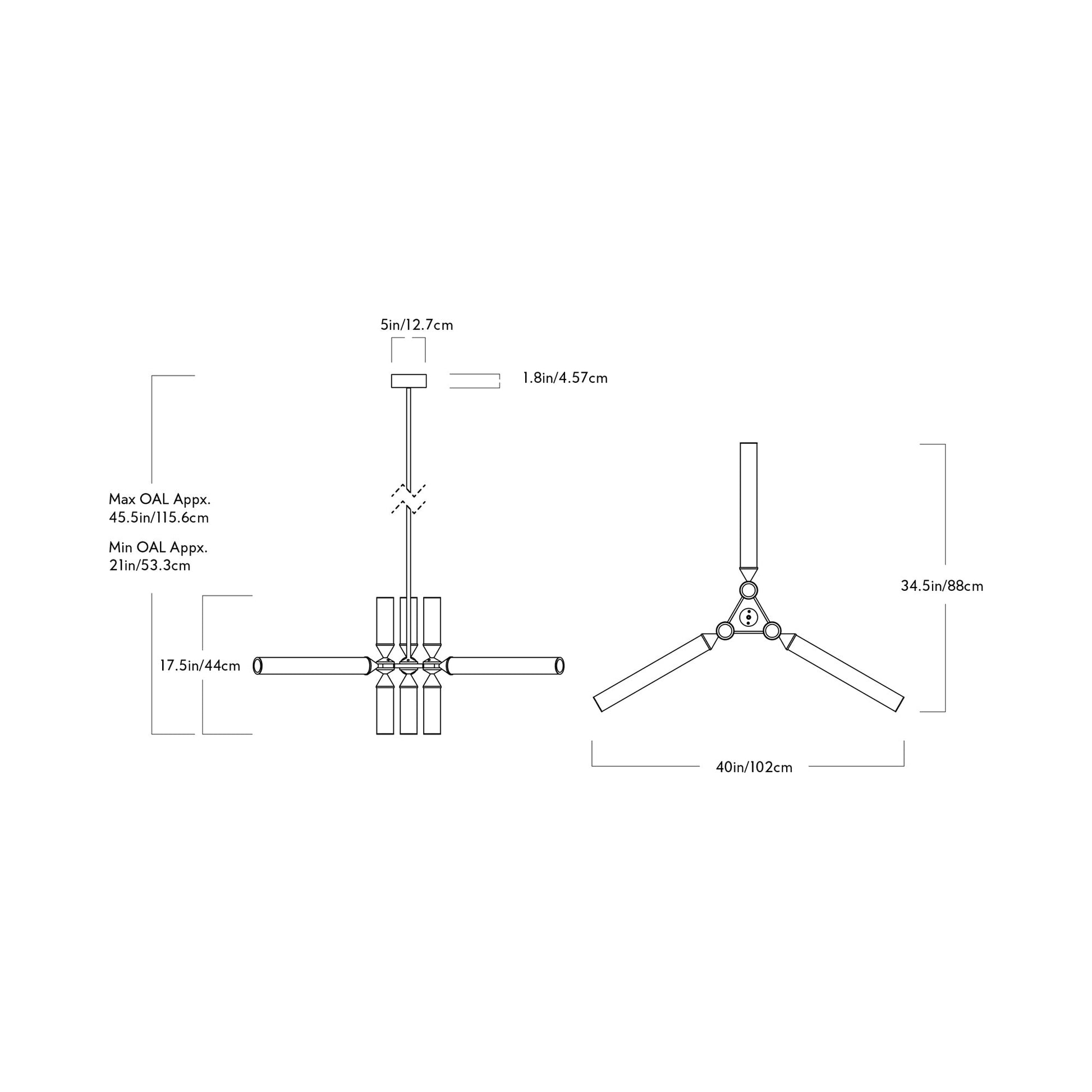 Castle CASL901 LED Chandelier - line drawing.