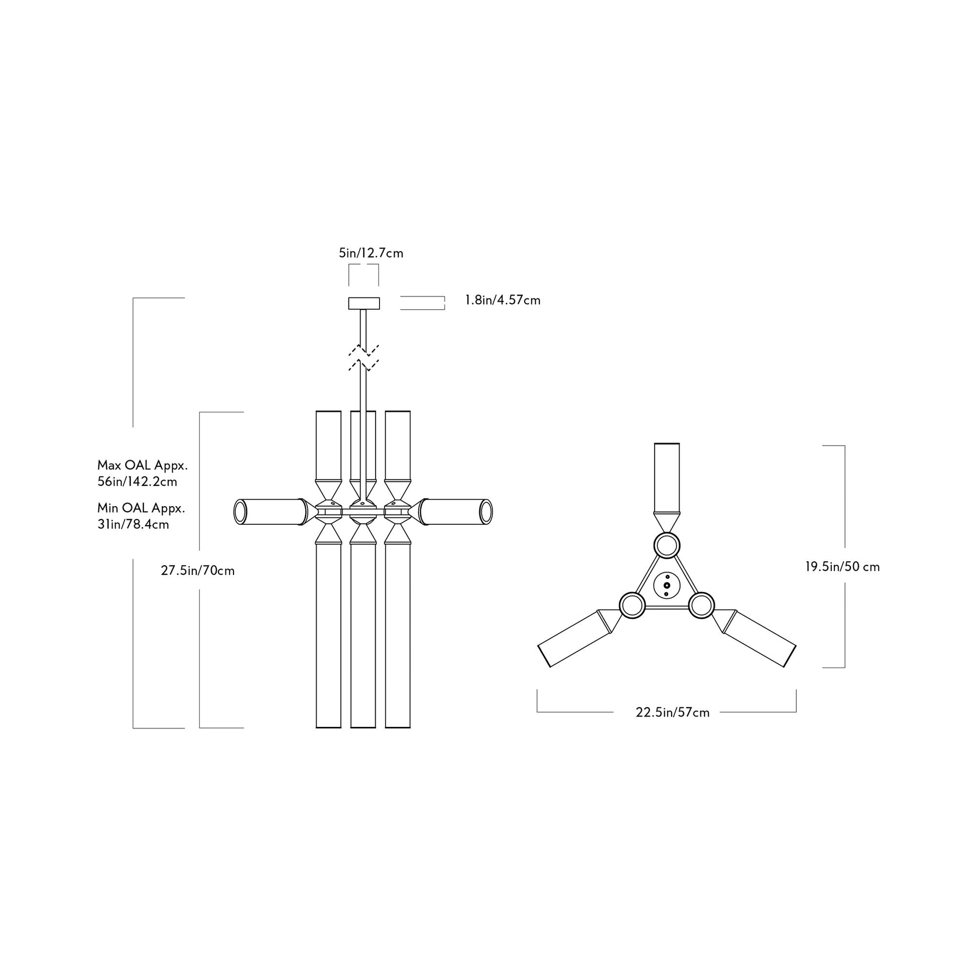 Castle CASL902 LED Chandelier - line drawing.