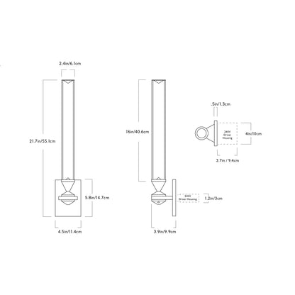 Castle Single LED Wall Light - line drawing.